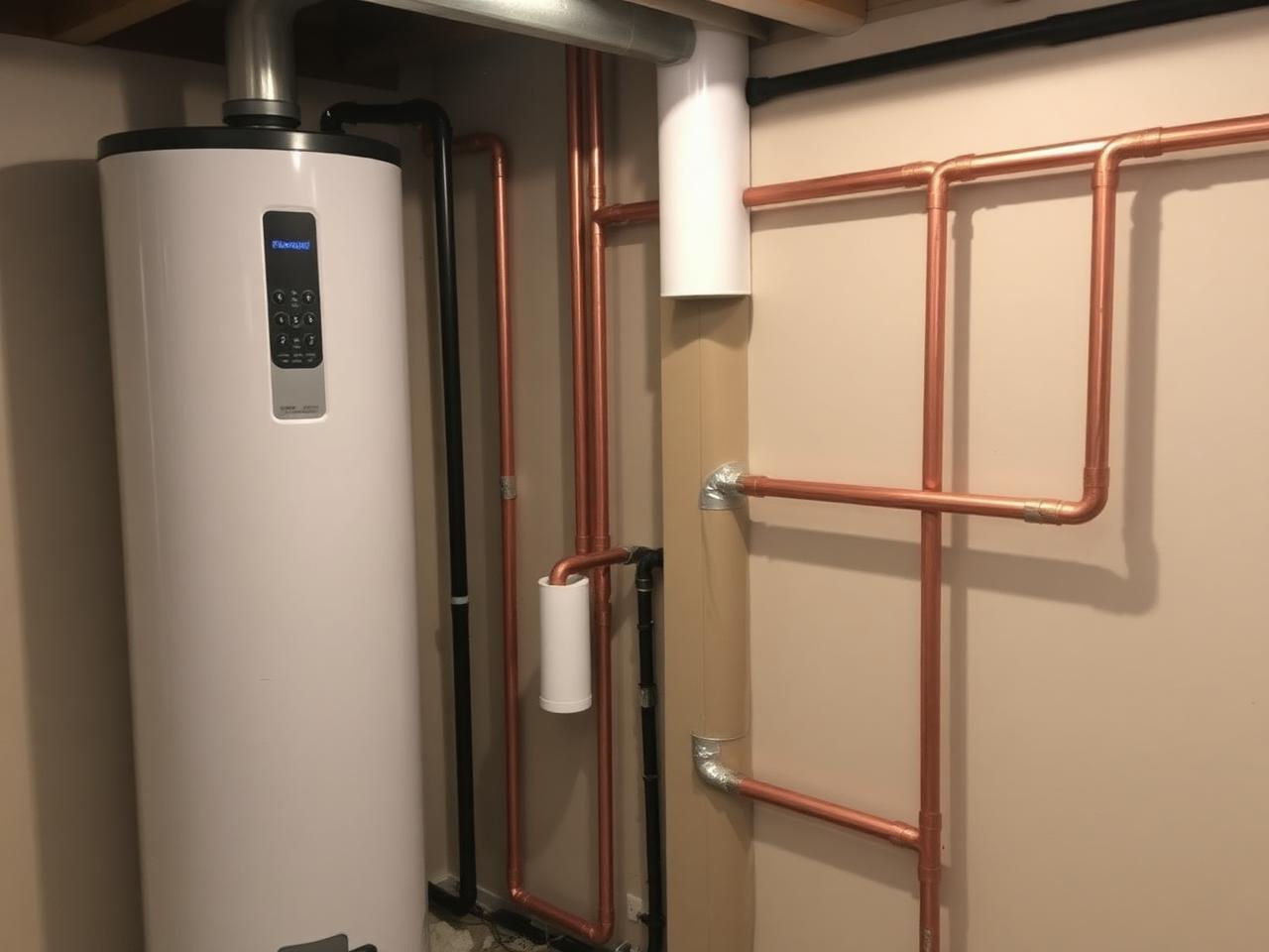 Freshly installed modern water heater and clean copper plumbing by O&L Home Improvement
